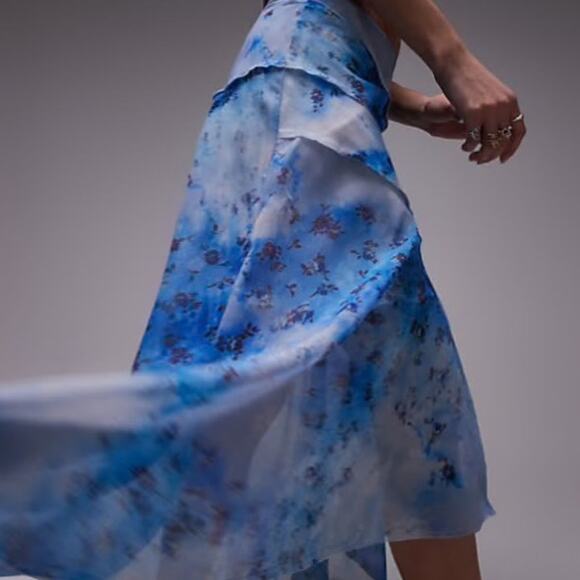 Topshop Floral Asymmetric Midi Skirt - Size 4 - Picture 2 of 8